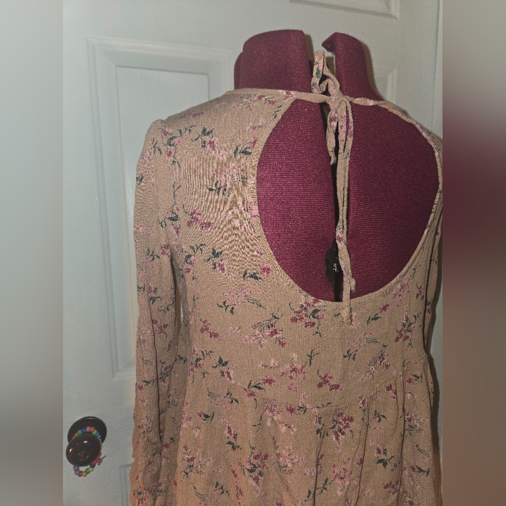 American Eagle Earthy Floral Semi Backless Long Sleeve Boho Tunic XS - Picture 5 of 11